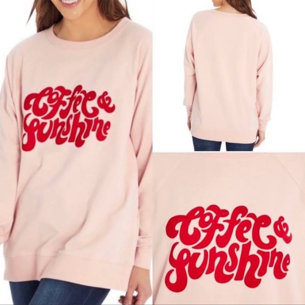 Wildfox Pink "Coffee & Sunshine" Pullover Sweatshirt with Red Script